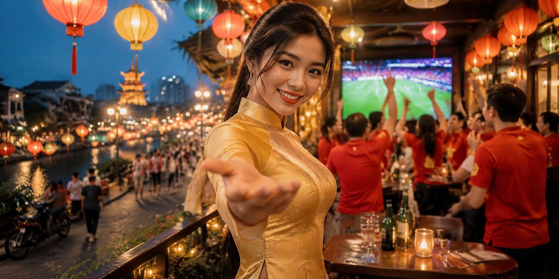 Khung cảnh đặt cược sôi động tại Hà Nội với áo dài truyền thống và màn hình kỹ thuật số