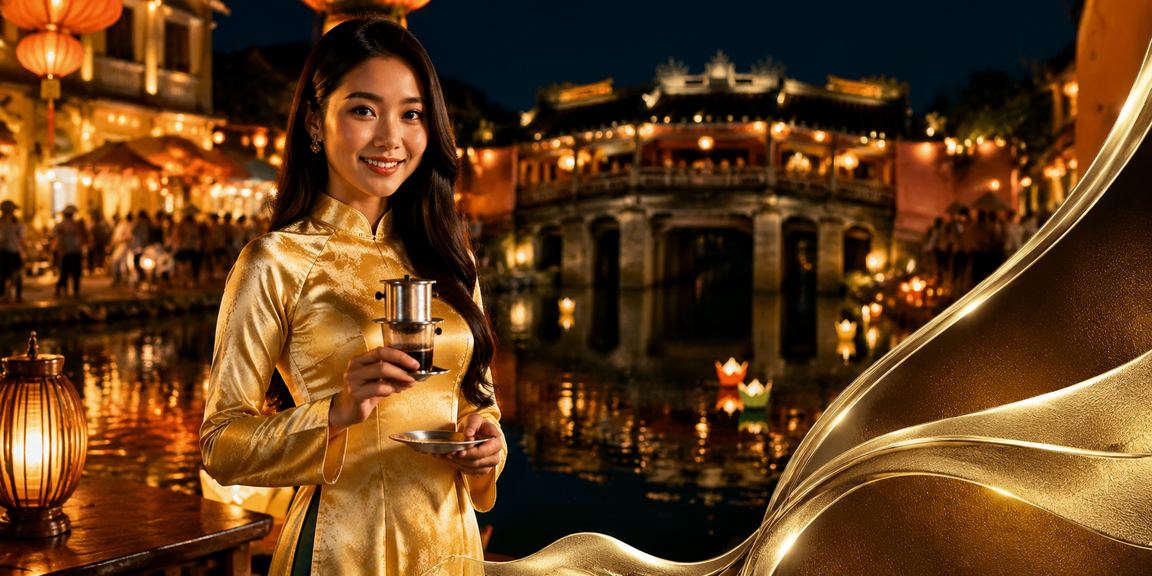 Người dùng Hội An mặc áo dài nhận voucher ưu đãi đăng ký tài khoản trực tuyến
