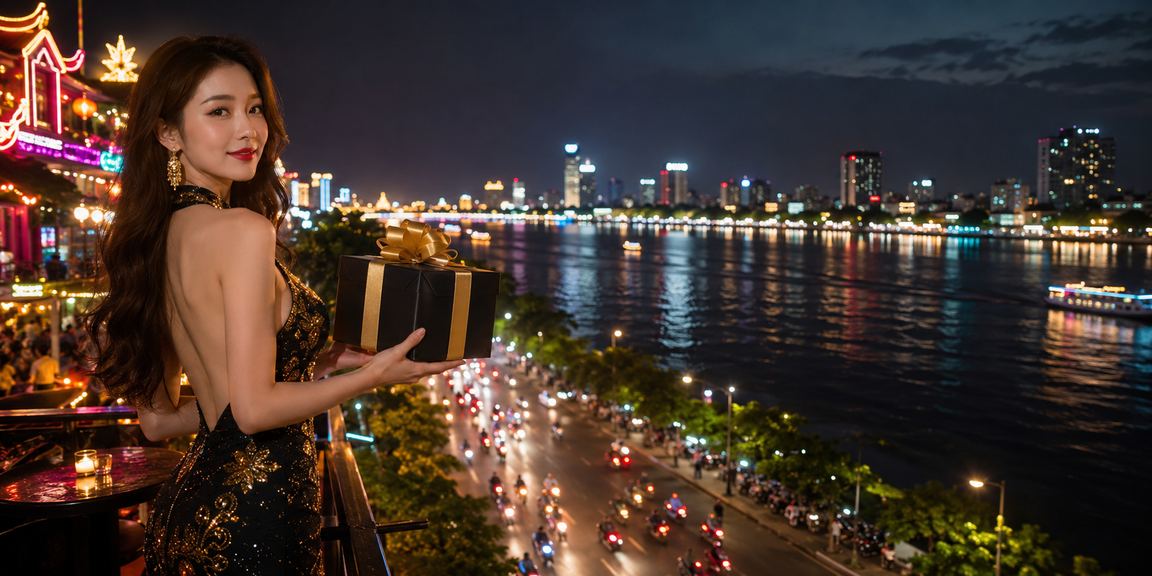 Không gian casino neon rực rỡ bên dòng sông Mekong, trải nghiệm giải trí đẳng cấp
