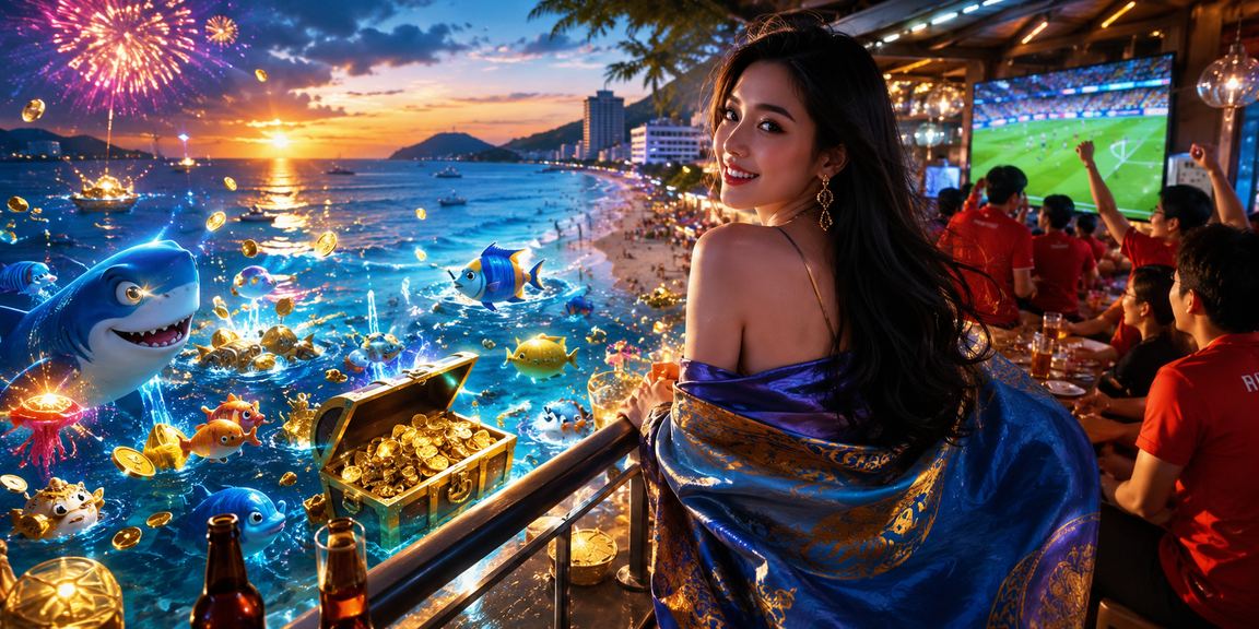 Bờ biển Vũng Tàu về hoàng hôn với người chơi game giải trí trên điện thoại
